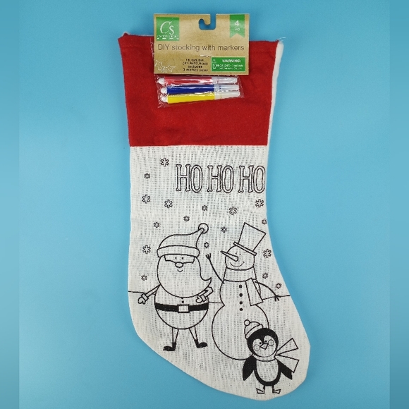 Crafter's Square DIY Ho Ho Ho Christmas Stocking Santa Snowman + Markers Red NEW - Picture 2 of 8
